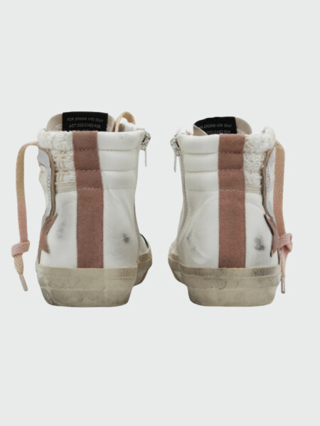 Golden Goose-Botines de cuero acordonados, Slide Classic Blanco