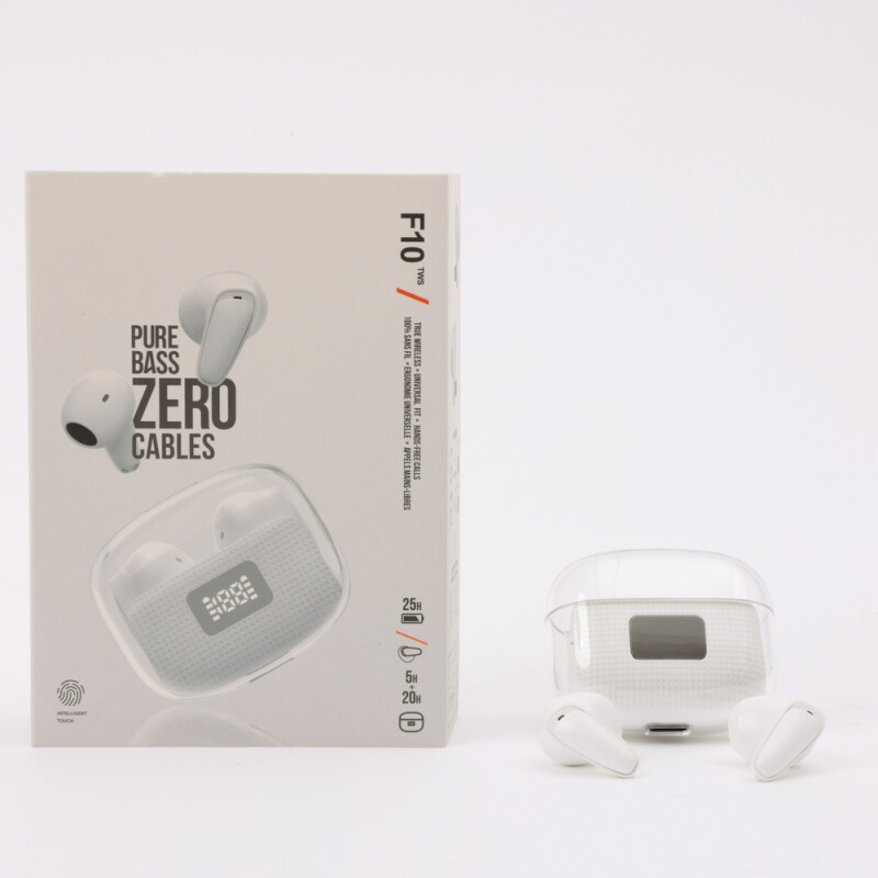 Auriculares bluetooth F10 con display en estuche Blanco Auriculares bluetooth F10 con display en estuche Blanco