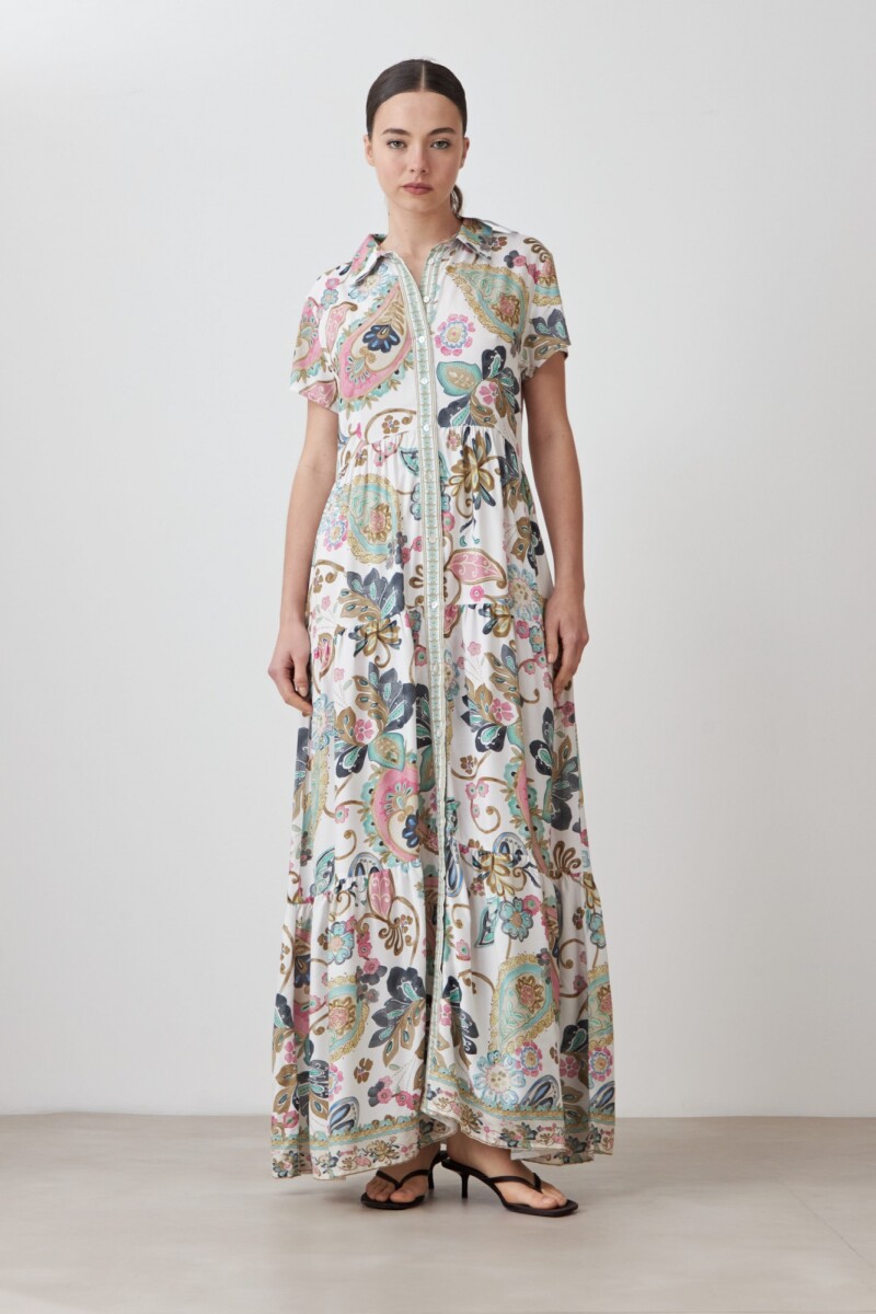 Vestido camisero estampado arabescos verde agua