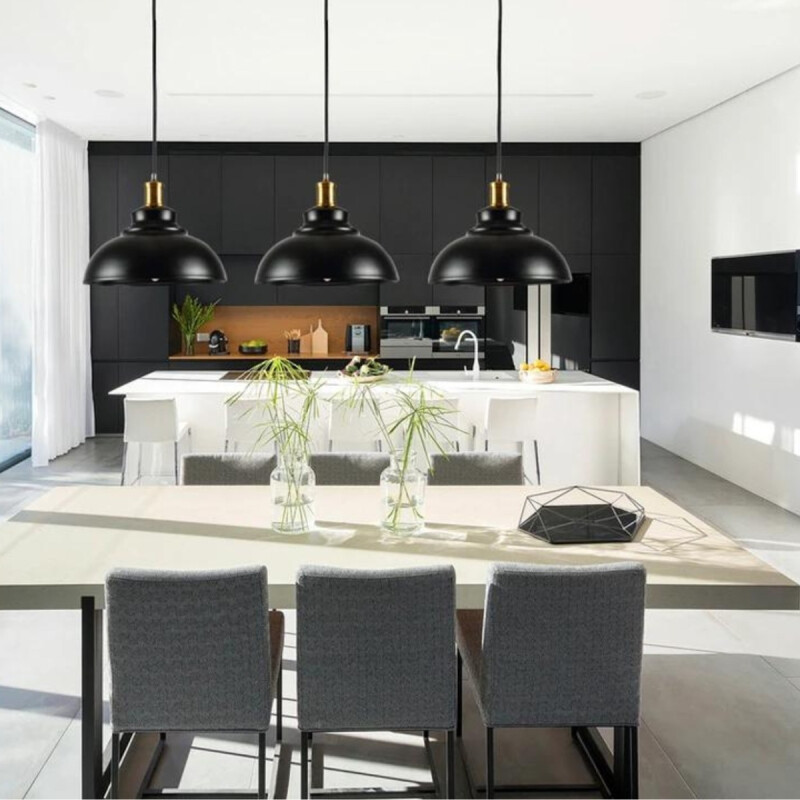 Lampara Colgante De Techo Metal Nordica Negra Dorado Luz Negro