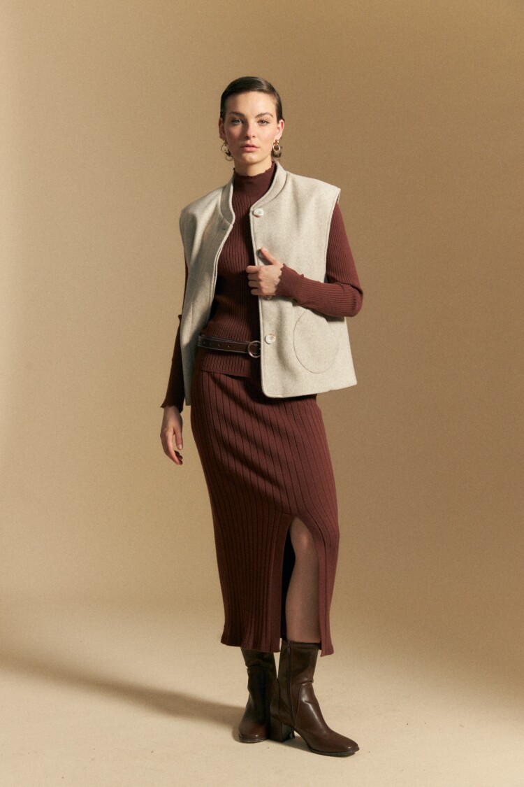 FALDA PUNO Marrón Corteza