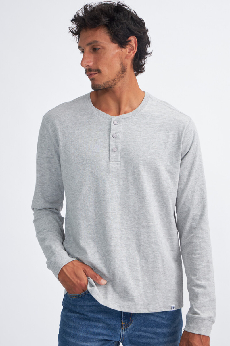 Remera manga larga con botones Gris Claro Melange