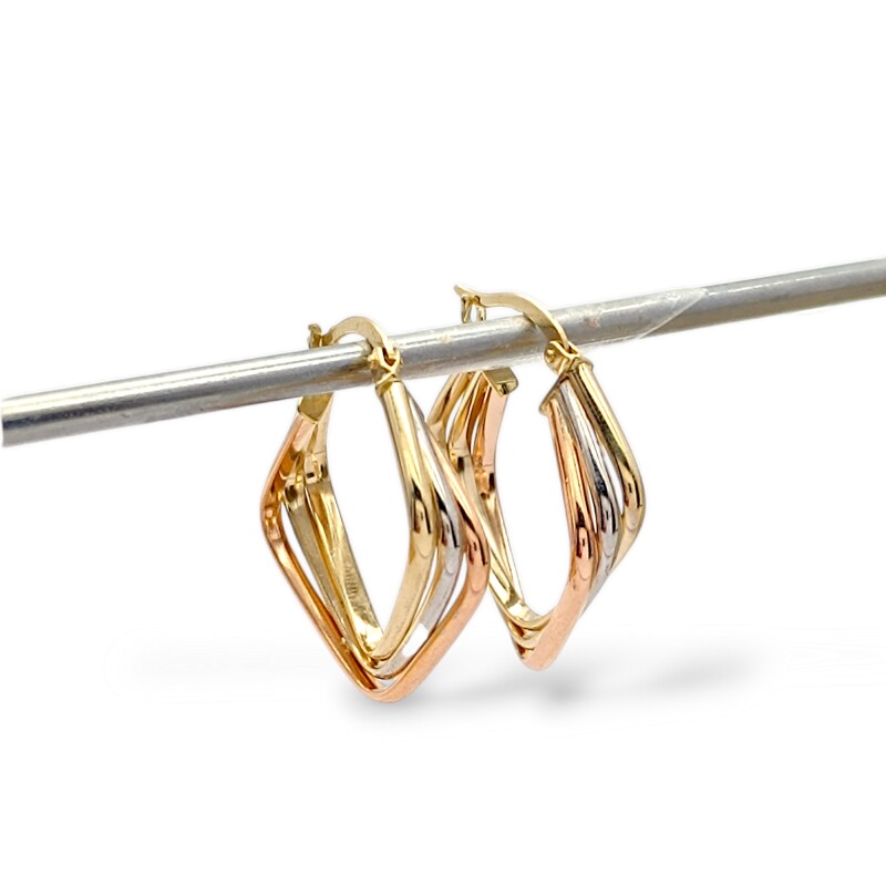 Caravanas aros de oro 3 lineas rombo- Oro bajo - Sin piedra- CA8404 sinpiedra