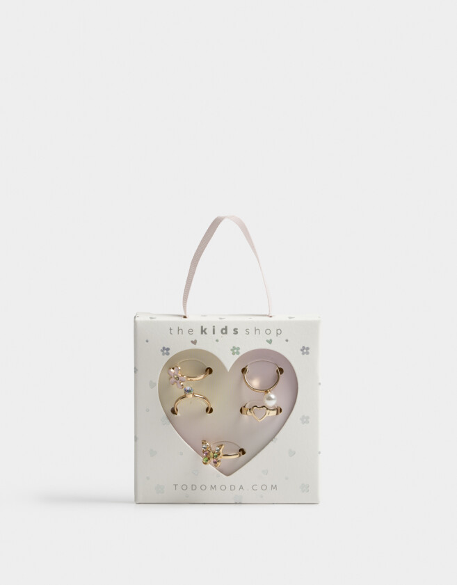 Anillos Infantiles Con corazón Set De Anillos Infantiles - Dorado