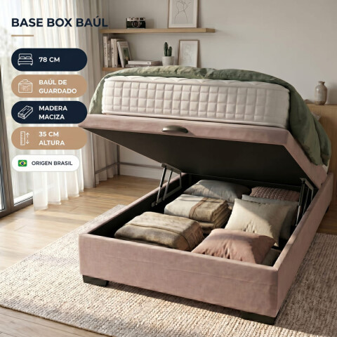 Base para Sommier Colchón Baul 1 Plaza - 78 x 188 x 35 cm - Estructura Madera Maciza - Beige Base para Sommier Colchón Baul 1 Plaza - 78 x 188 x 35 cm - Estructura Madera Maciza - Beige