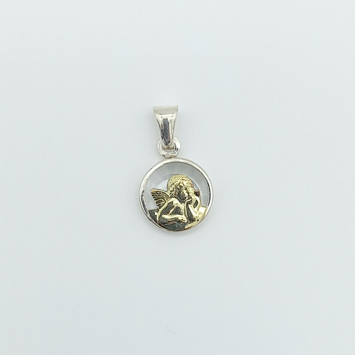 Medalla del Angel Rafael en plata 925, con double de oro 18 ktes y Cristal. 