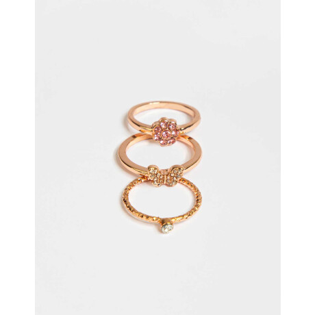 Set De Anillos Con Strass Dorado