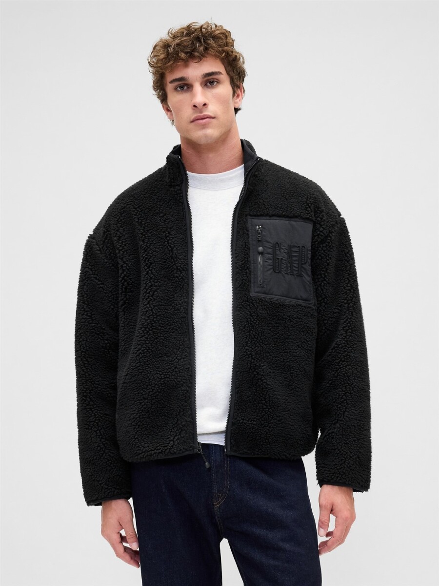 Canguro Con Cierre Polar Logo Gap Hombre - True Black 