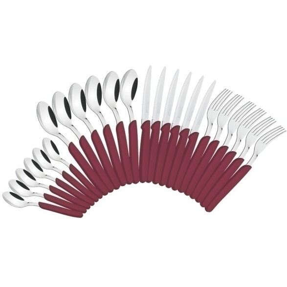 Juego de cubiertos color bordeau, modelo CARMEL, 24 piezas -TRAMONTINA TN7680