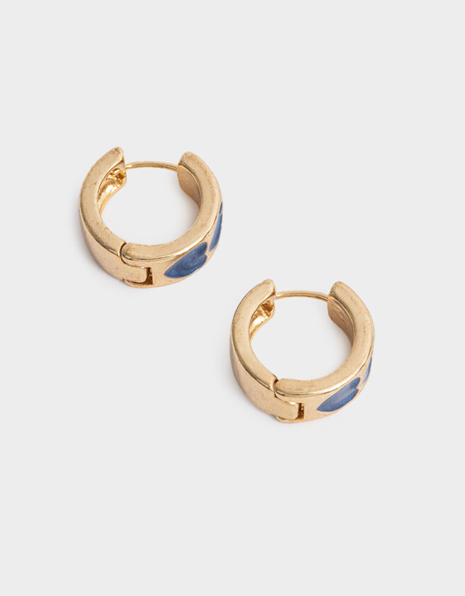 Aros Argollas Azul Aros Argollas Con Corazones - Dorado