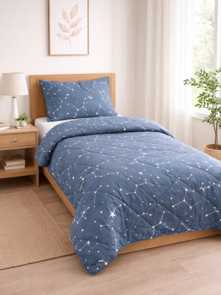 ACOLCHADO ESTAMPADO DE 1 PLAZA AZUL