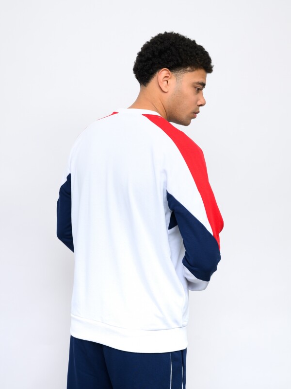 BUZO CREW Nacional Hombre Blanco, Azul Marino, Rojo
