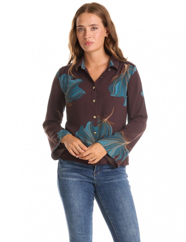 Camisa Printed Det Hombros MARRON/MULTI