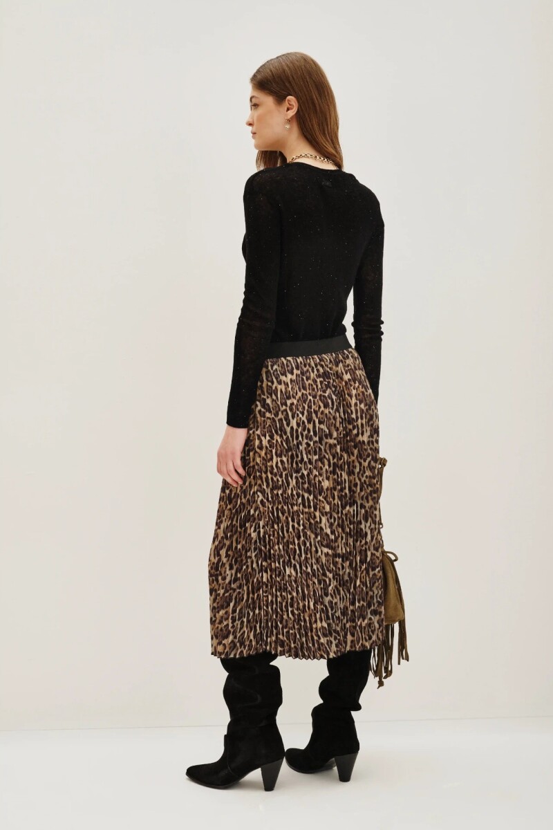 Falda Pleats Midi Leopard Marron