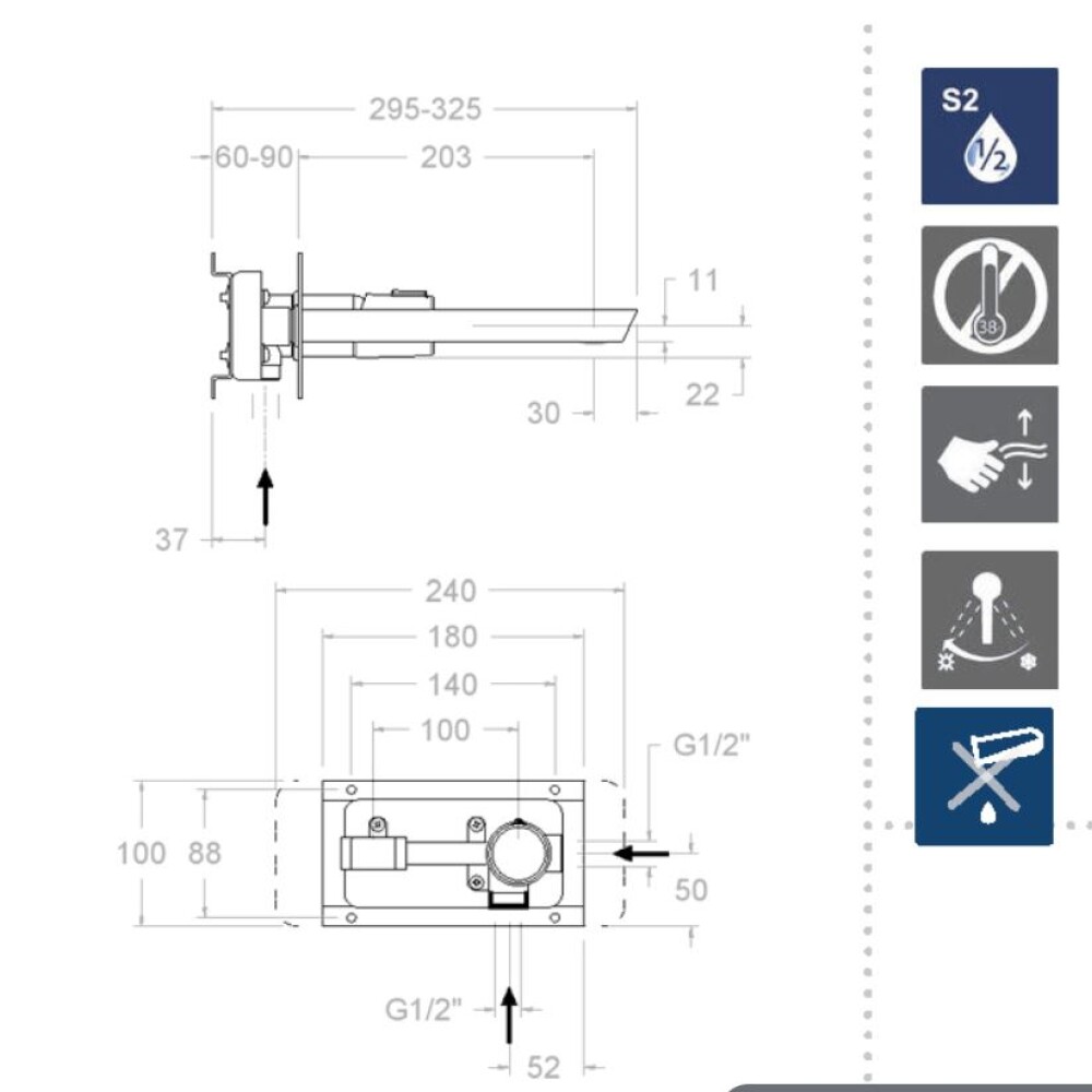 GRIFERÍA MONOCOMANDO NEGRO MATE MODELO TZAR DE PARED RAMON SOLER Grifería Monocomando Negro Mate Modelo Tzar De Pared Ramon Soler