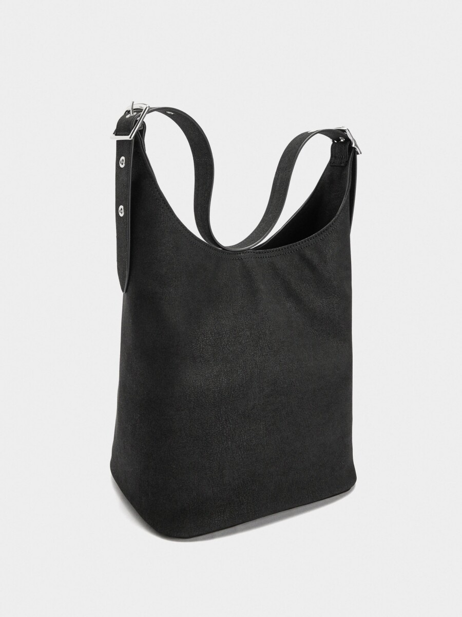 Bolso De Hombro Efecto Piel negro