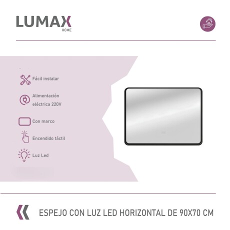 Espejo Horizontal Lumax Suleban c/marco y luz 90x70cm Negro