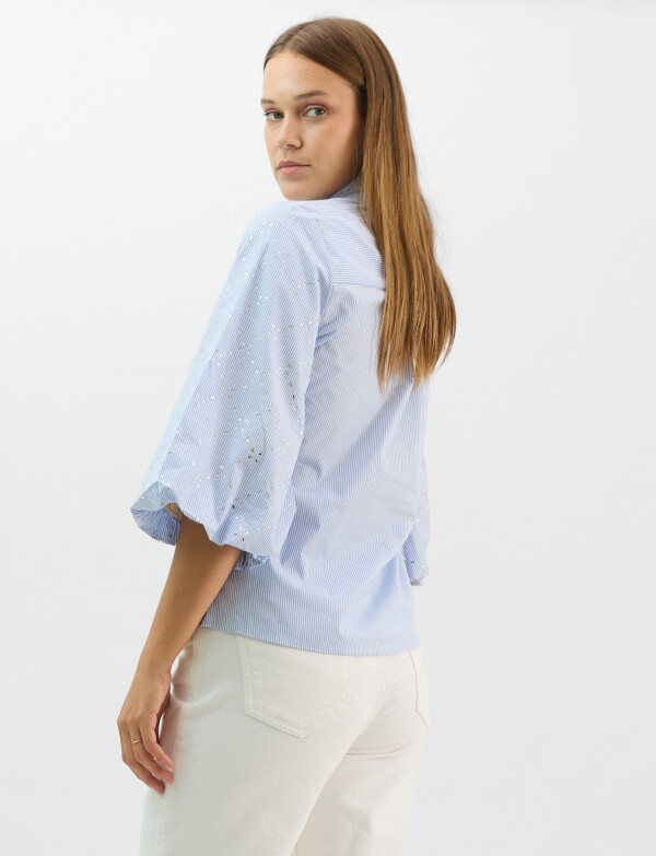 Camisa De Algodón A Rayas Con Detalles Metálicos CELESTE