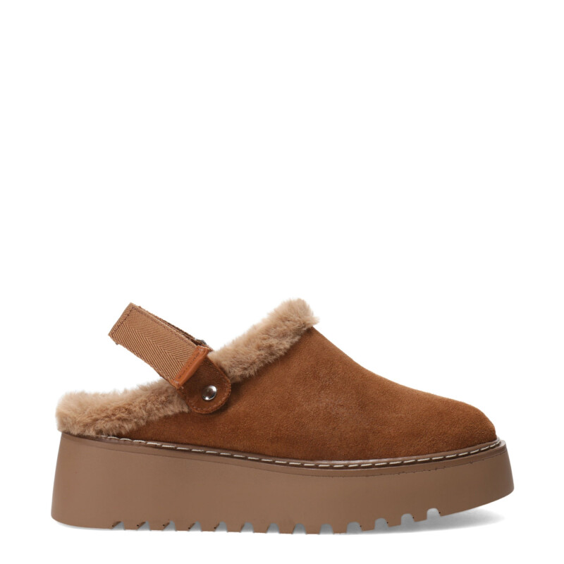 Zueco de Mujer Bottero Con Piel Y Tira Trasera Marrón Camel