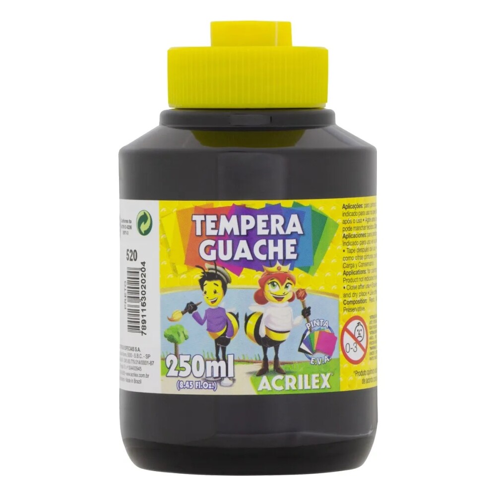 Témpera Acrilex 520 250Ml.Negro #Témpera Acrilex 2023-520 250Ml.Negro