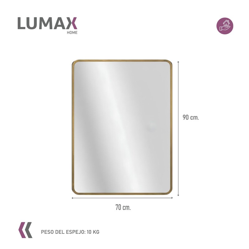 Espejo Vertical Lumax Suleban c/marco y luz 90x70cm Dorado