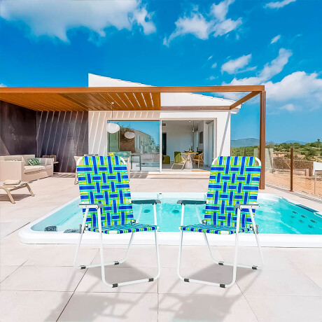Silla Alta Metálica Plegable Playa Jardin Reforzada Azul