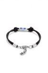PULSERA DE CUERO BAÑADA EN PLATA DE LEY CON CRISTAL AZUL Pulsera