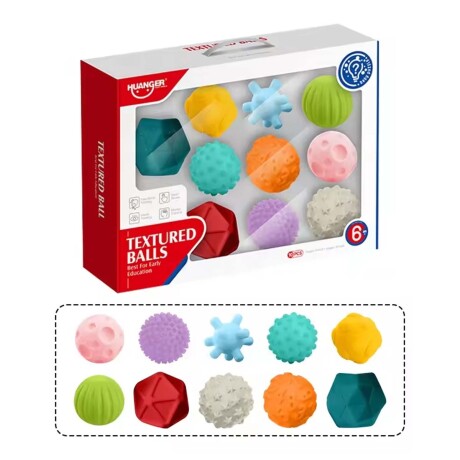 Set 10 Mini Pelotas Silicona Texturizada Blanda Bebé Huanger Multicolor