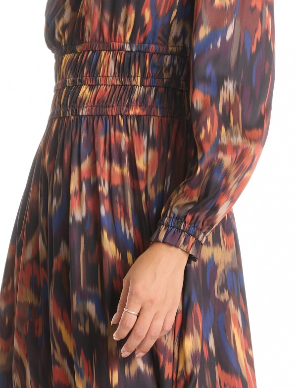 Vestido Print & Frunces MULTI/MARRON