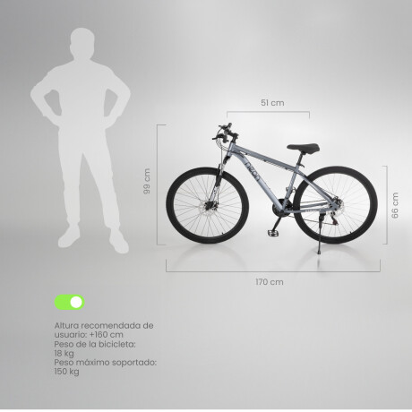 Bicicleta Montaña 26 Cuadro Aluminio Freno Disco 21 Cambios Gris