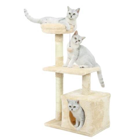 Rascador Torre 3 Niveles Felpa Y Sisal Para Gato Con Cama Color Variante Beige