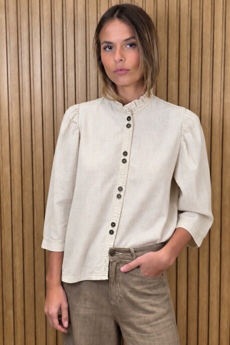 Camisa Carlita Lino Beige Melange