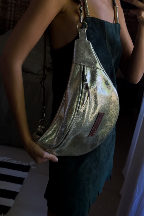 Leather Fanny Pack Shinny Champagne