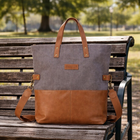 Cartera en Tela Canvas con Simil Cuero Grafito con Habano