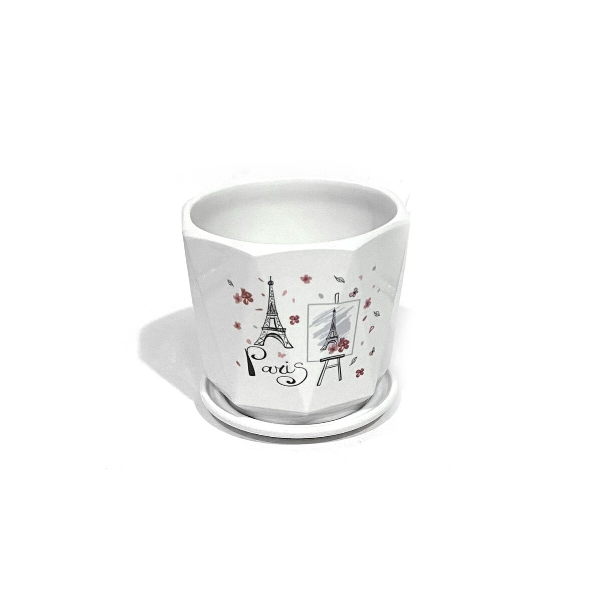Maceta Ceramica Blanca Con Diseño Paris 17,5x 15,8 