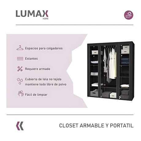 Ropero de 6 Estantes Desmontable de Caño y Tela TNT 150x45x175 Negro