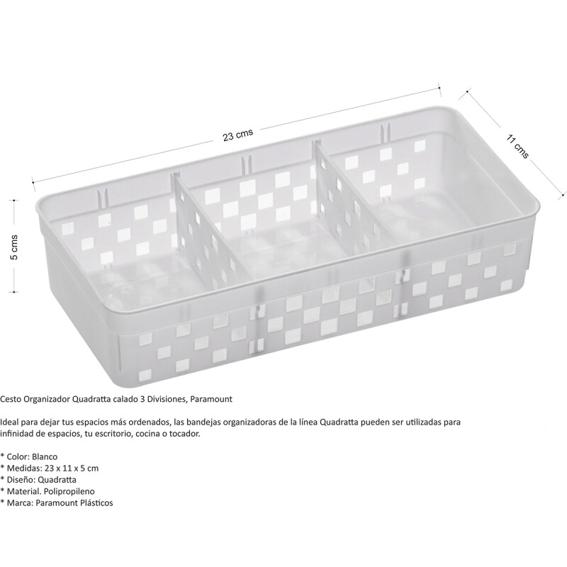 Organizador Quadratta calado con 3 divisiones BLANCO