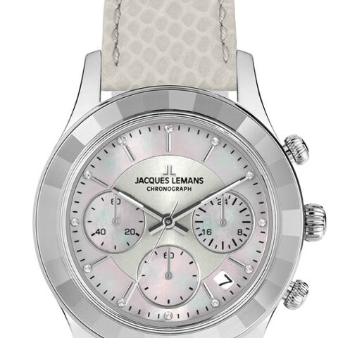 Reloj Jacques Lemans 1-2151B Venice cronógrafo con correa de cuero blanco Reloj Jacques Lemans 1-2151b Venice Cronógrafo Con Correa De Cuero Blanco