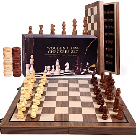 Tablero magnético madera 3 en 1: Damas, backgamon y ajedrez Tablero magnético madera 3 en 1: Damas, backgamon y ajedrez