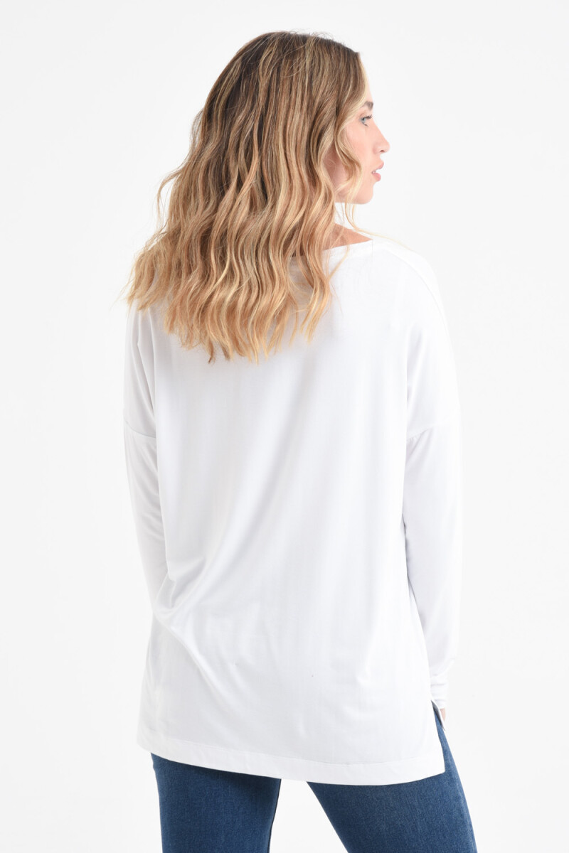 Remera manga larga escote en V Blanco