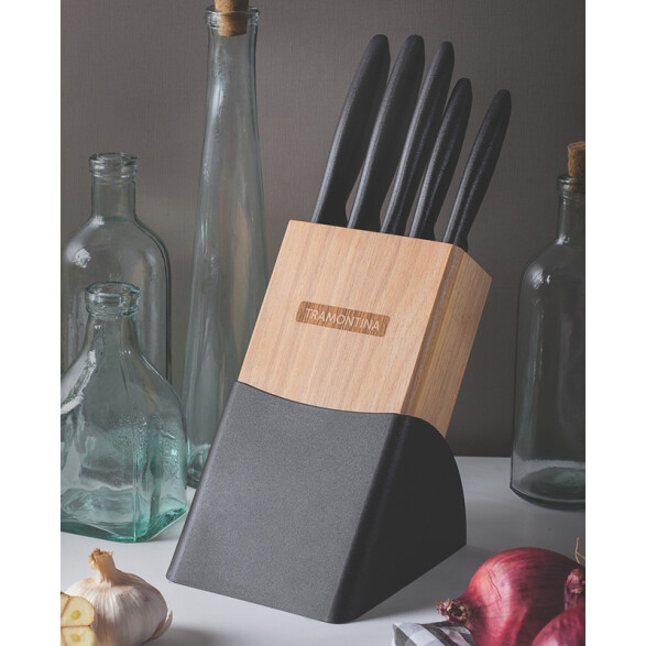 Juego de cuchillos con taco línea PLENUS, 6 piezas -TRAMONTINA TN9730