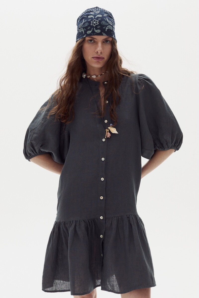 Vestido Carmela en Lino Blue & Ochre Checks