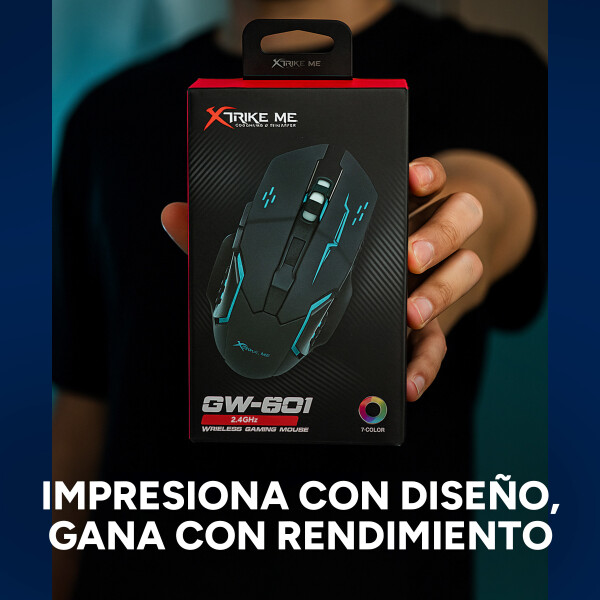 Mouse Gamer Inalámbrico Xtrike Me GW-601 RGB 3200 DPI Color Negro