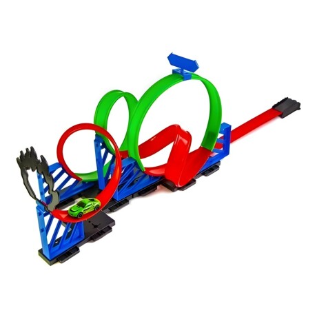 Pista lanzadora de autos súper 360Â° con 4 loop y 1 auto Azul