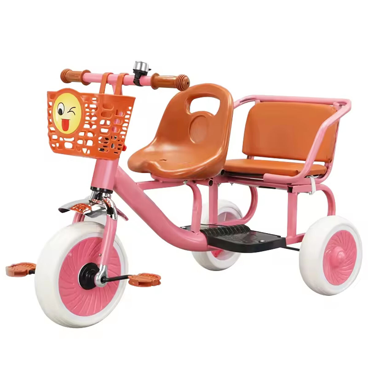 Triciclo Retro Asiento Trasero Canasto Coche Infantil Doble - Rosa 