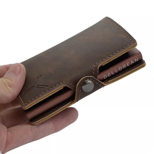 Billetera Tarjetero Dellorean Protección RFID Anticlonación Variante Color Marron