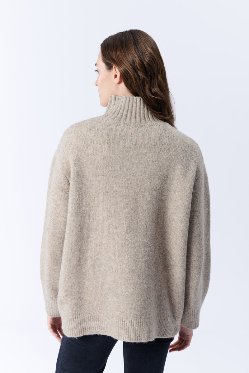Polera de punto cuello tortuga Beige Melange