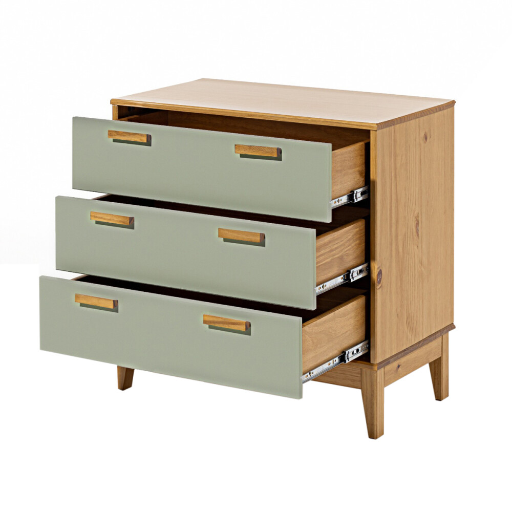 MESA DE LUZ O NOCHE 3 CAJONES DE GRAN TAMAÑO MINI CÓMODA CAJONERA EN MADERA MACIZA VERDE