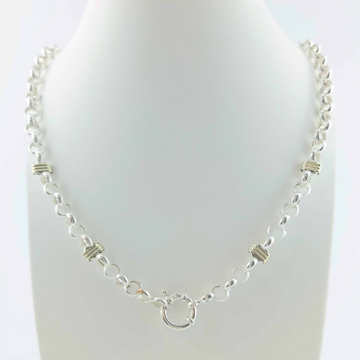 Gargantilla rolo de plata con detalles en double de oro 18 ktes, 45 cm.. 