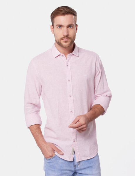 CAMISA DE LINO RAYADA Rosa